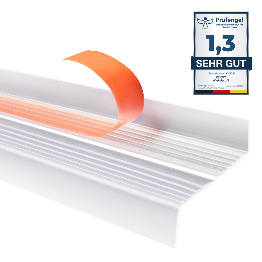 Halkfri trappkantlist PVC 40x25 mm, genomskinlig, självhäftande trapprofil med självhäftande tejp ND
