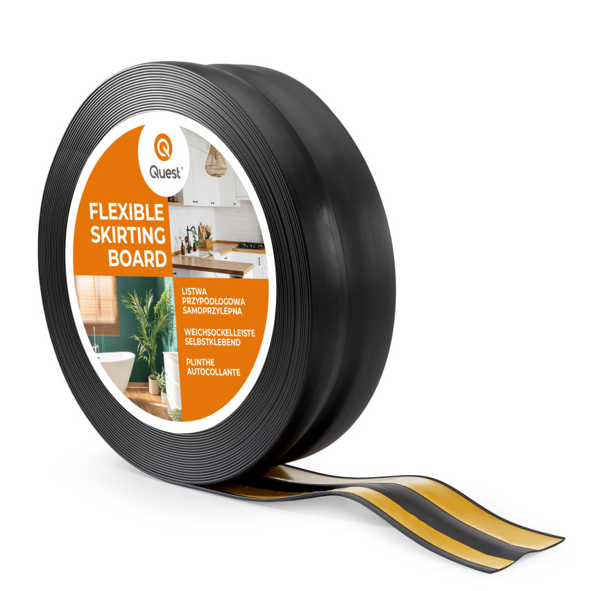 Golvlist självhäftande PVC 32x23 mm, svart självhäftande flexibel golvlist, sockelbräda sockel