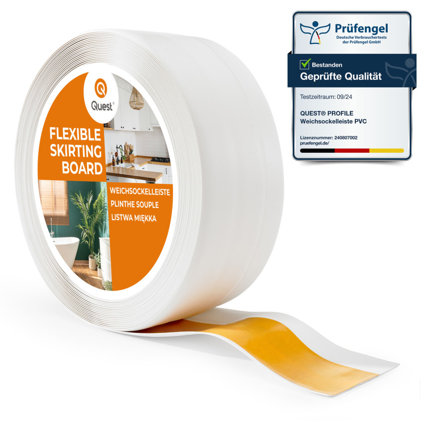 Självhäftande mjuk sockel 50x20 mm, flexibel beklädnad för kök och badrum, PVC-sockel, tätningstejp, vit