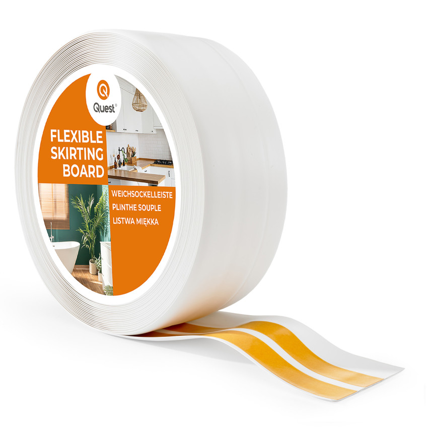 Självhäftande mjuk sockel 50x20 mm, flexibel beklädnad för kök och badrum, PVC-sockel, tätningstejp, vit