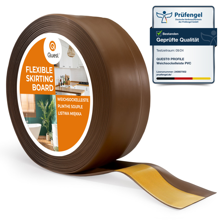 Självhäftande mjuk sockel 50x20 mm, flexibel beklädnad för kök och badrum, PVC-sockel, tätningstejp, mörkbrun
