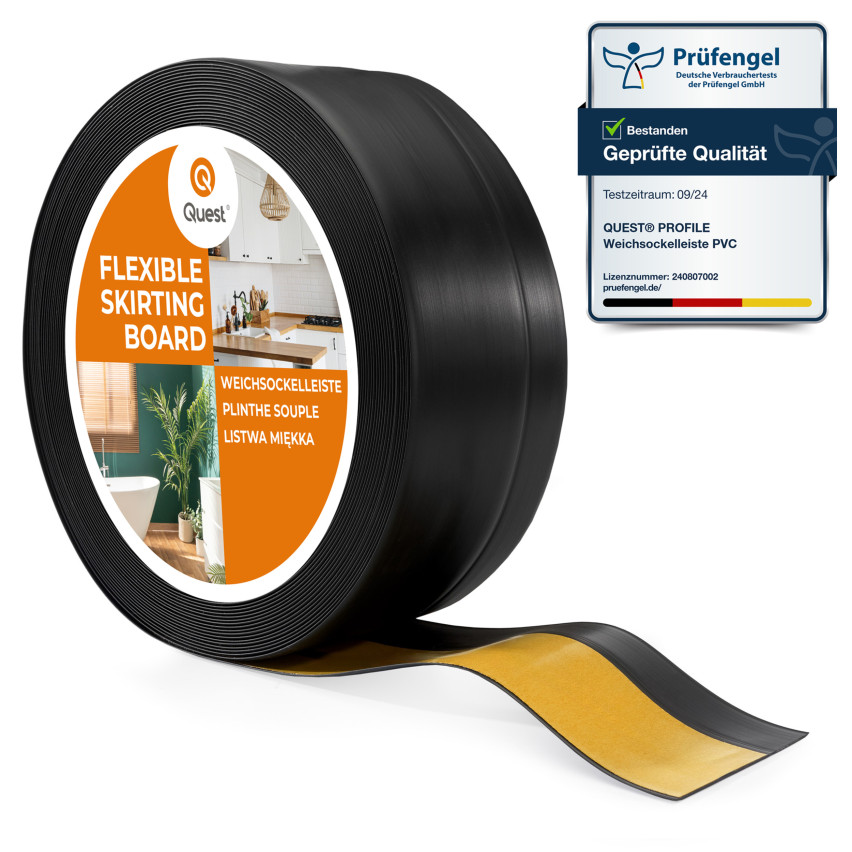 Självhäftande mjuk sockel 50x20 mm, flexibel beklädnad för kök och badrum, PVC-sockel, tätningstejp, svart