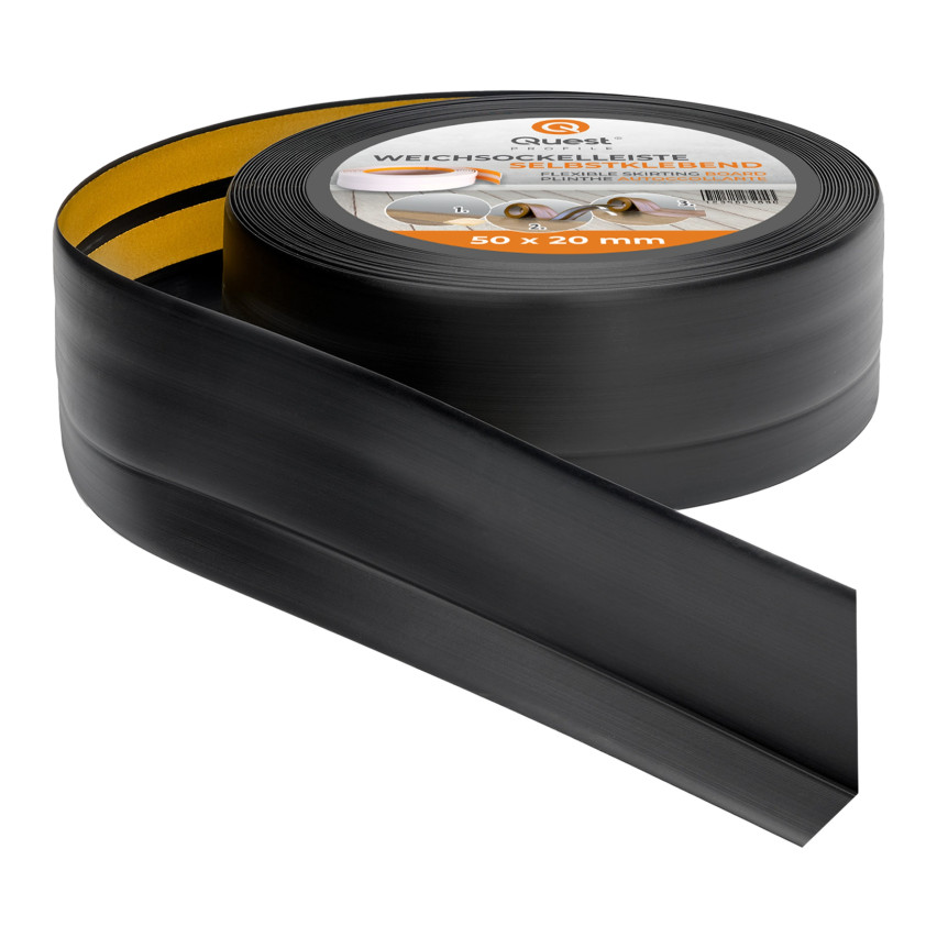 Självhäftande mjuk sockel 50x20 mm, flexibel beklädnad för kök och badrum, PVC-sockel, tätningstejp, svart