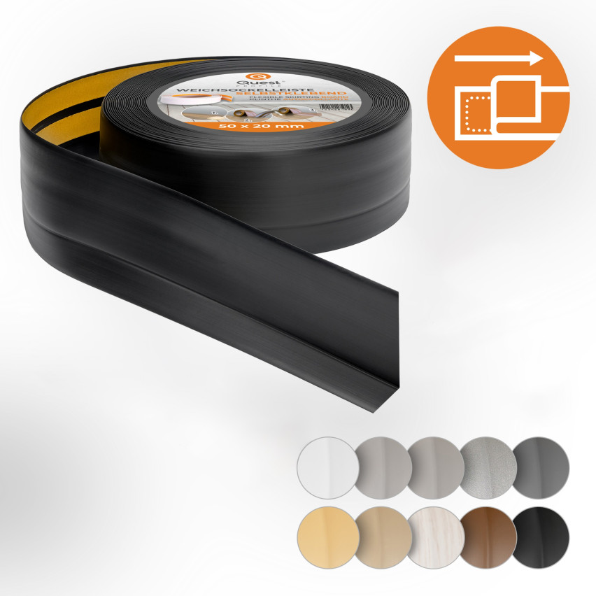 Självhäftande mjuk sockel 50x20 mm, flexibel beklädnad för kök och badrum, PVC-sockel, tätningstejp, svart
