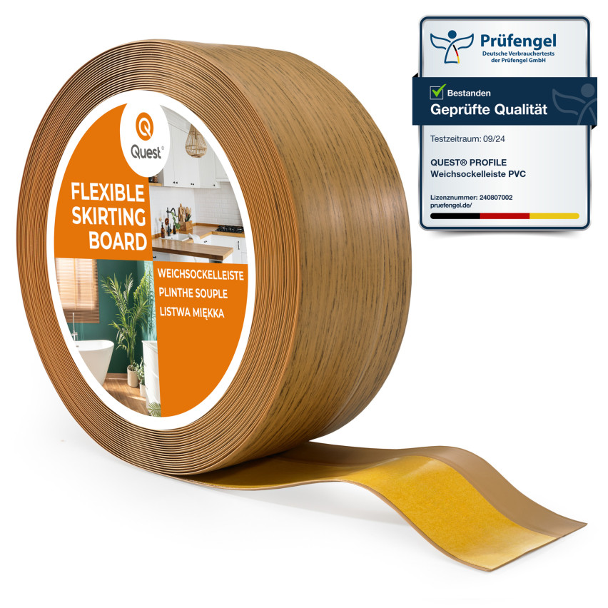 Självhäftande mjuk sockel 50x20 mm, flexibel beklädnad för kök och badrum, PVC-sockel, tätningstejp, ek