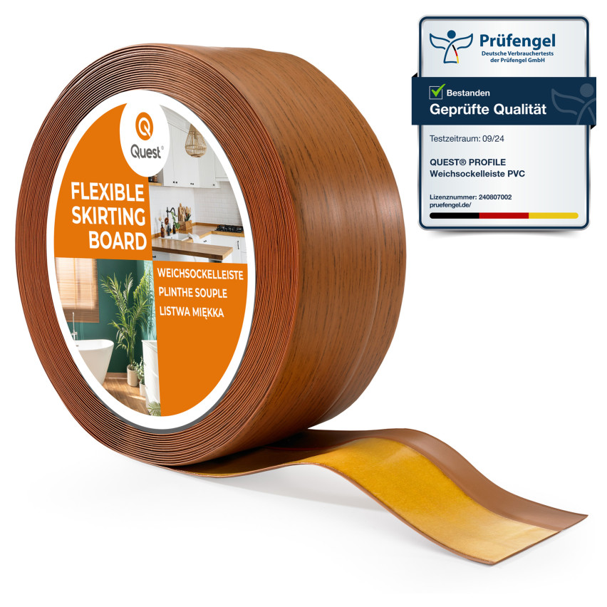 Självhäftande mjuk sockel 50x20 mm, flexibel beklädnad för kök och badrum, PVC-sockel, tätningstejp, rustik ek
