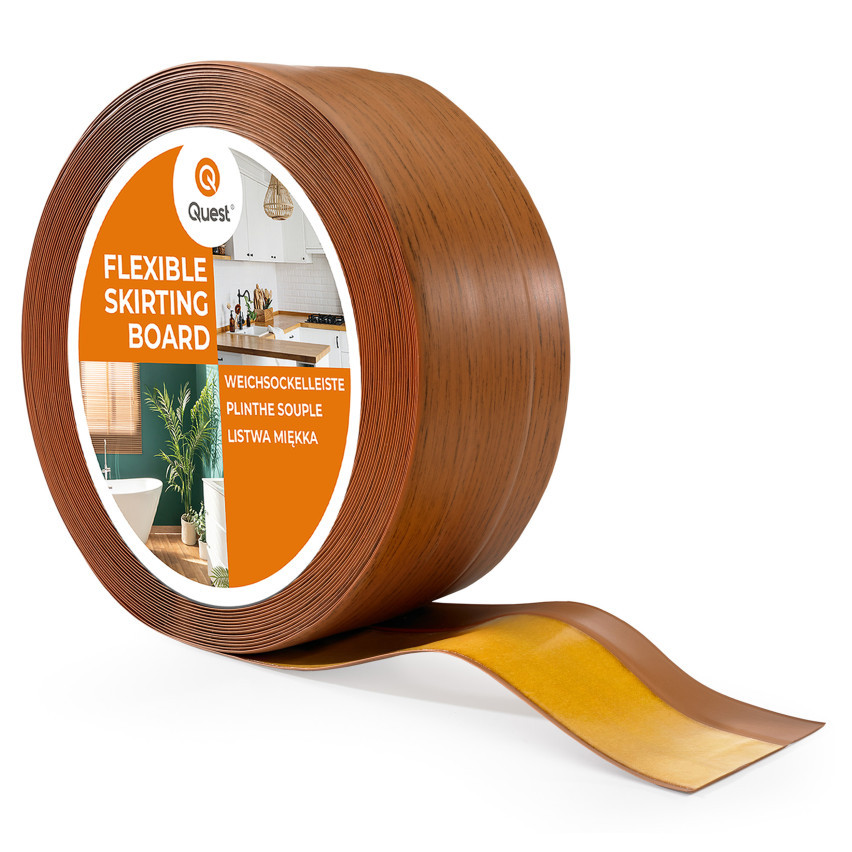 Självhäftande mjuk sockel 50x20 mm, flexibel beklädnad för kök och badrum, PVC-sockel, tätningstejp, rustik ek