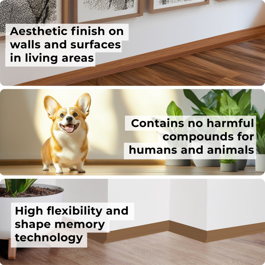 Golvlist självhäftande PVC 50x20 mm, grafit självhäftande flexibel golvlist, sockelbräda sockel