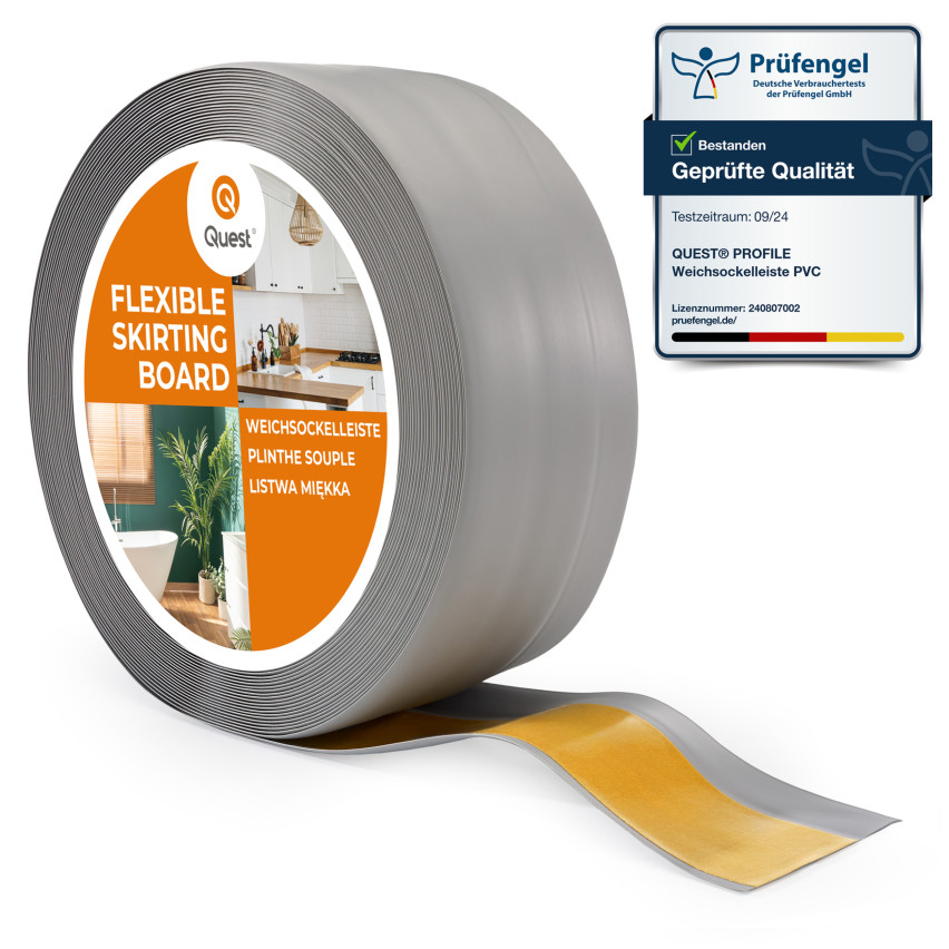 Självhäftande mjuk sockel 50x20 mm, flexibel beklädnad för kök och badrum, PVC-sockel, tätningstejp, grått