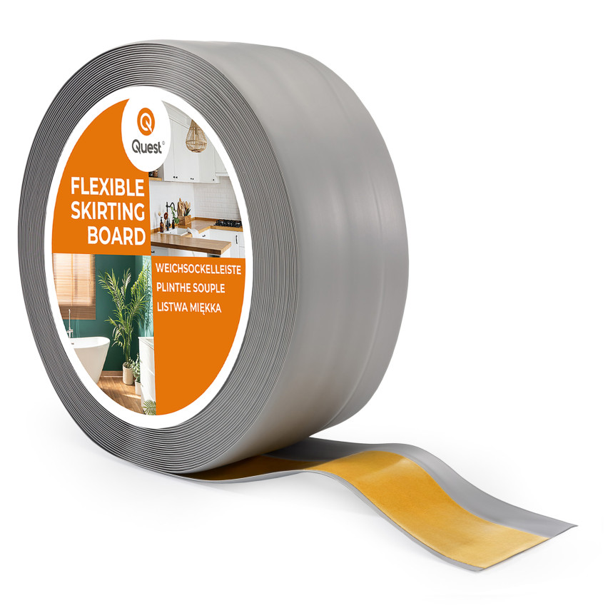 Självhäftande mjuk sockel 50x20 mm, flexibel beklädnad för kök och badrum, PVC-sockel, tätningstejp, grått