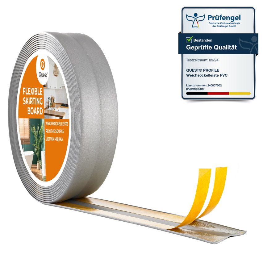 Monteringslist PVC silver, avslutningslist, självhäftande, flexibel