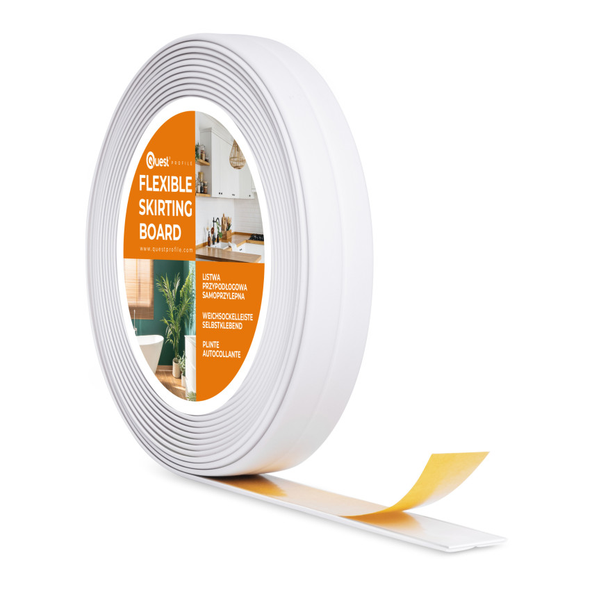 Monteringslist PVC självhäftande 10x10 mm, 5 m, vit på skumtejp
