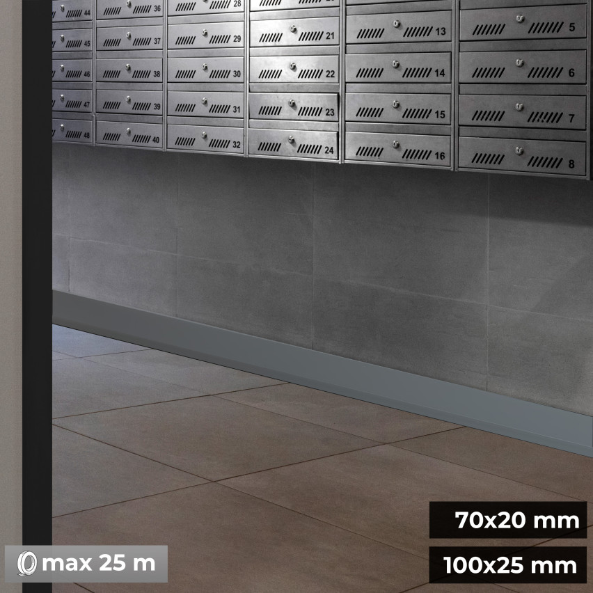 Golvlist självhäftande PVC 70x20 mm, grå självhäftande flexibel golvlist, sockelbräda sockel