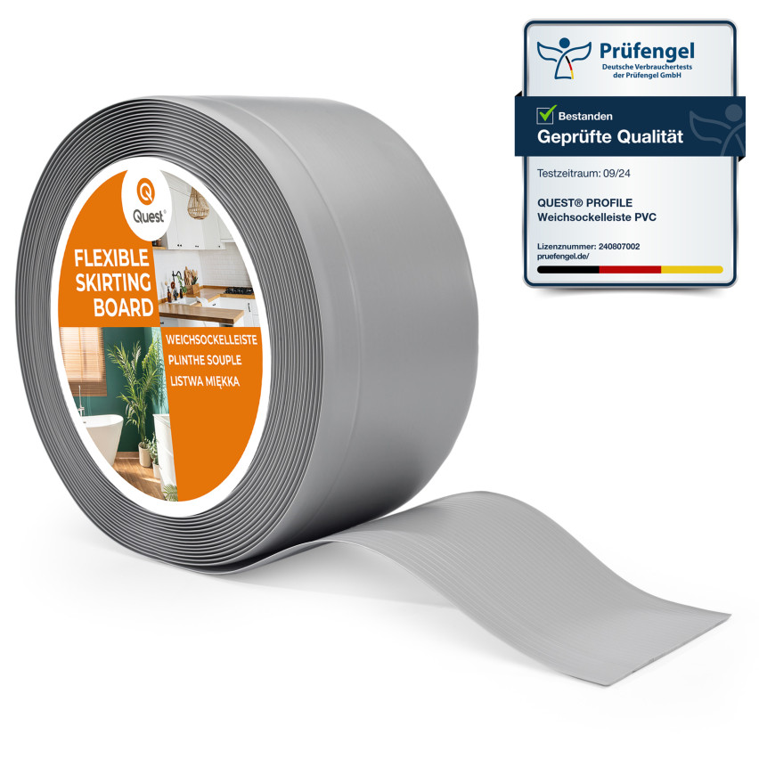 Mjuka golvlister, flexibla golvlister, hörnlister, PVC 100x25 mm, grå