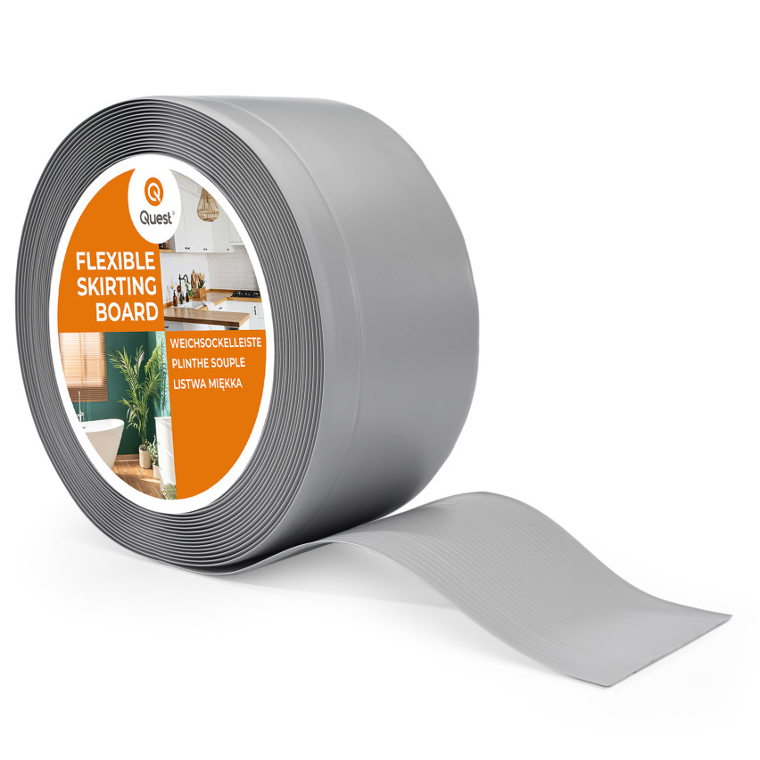 Mjuka golvlister, flexibla golvlister, hörnlister, PVC 100x25 mm, grå