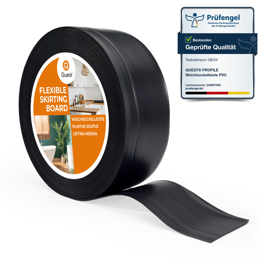 Golvlist självhäftande PVC 70x20 mm, svart, flexibel golvlist, sockelbräda sockel