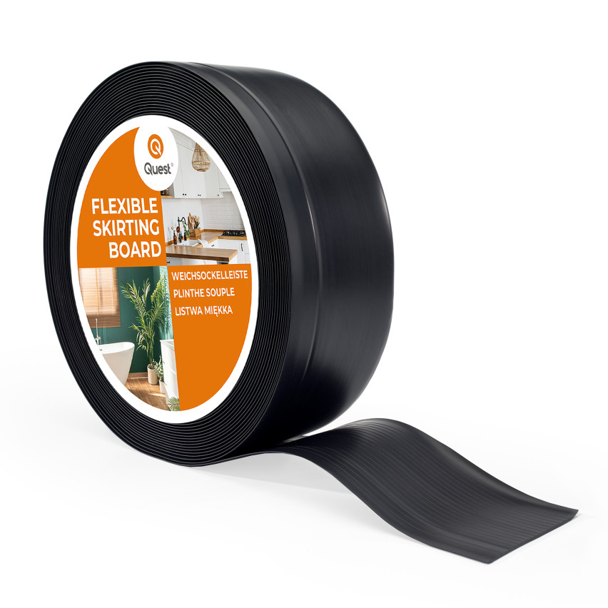 Golvlist självhäftande PVC 70x20 mm, svart, flexibel golvlist, sockelbräda sockel