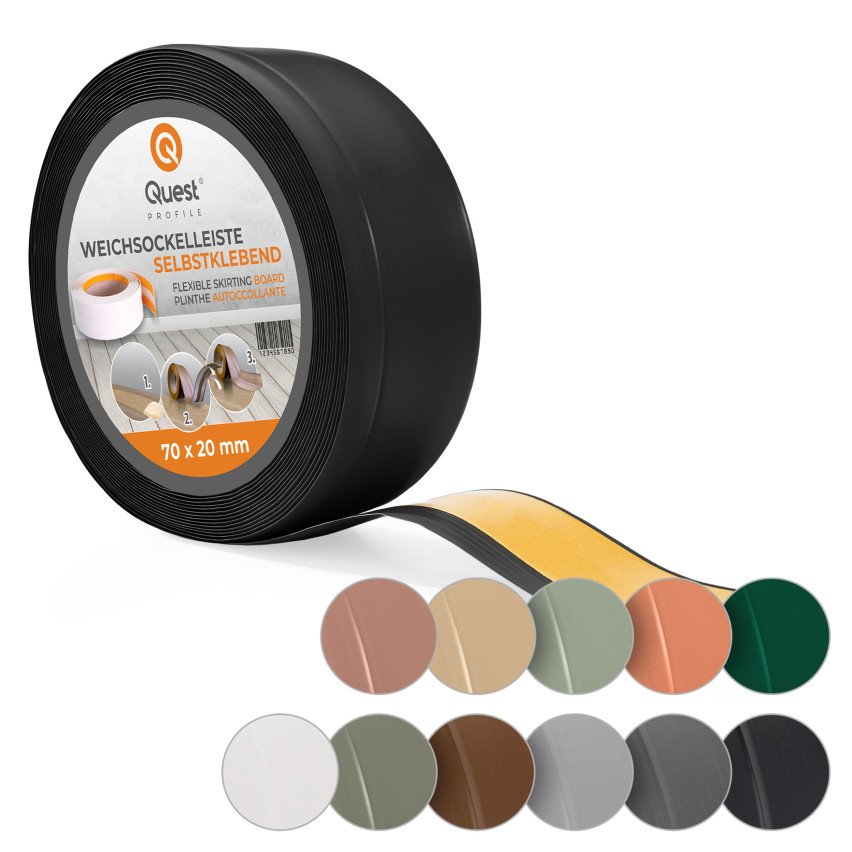 Golvlist självhäftande PVC 70x20 mm, grå självhäftande flexibel golvlist, sockelbräda sockel