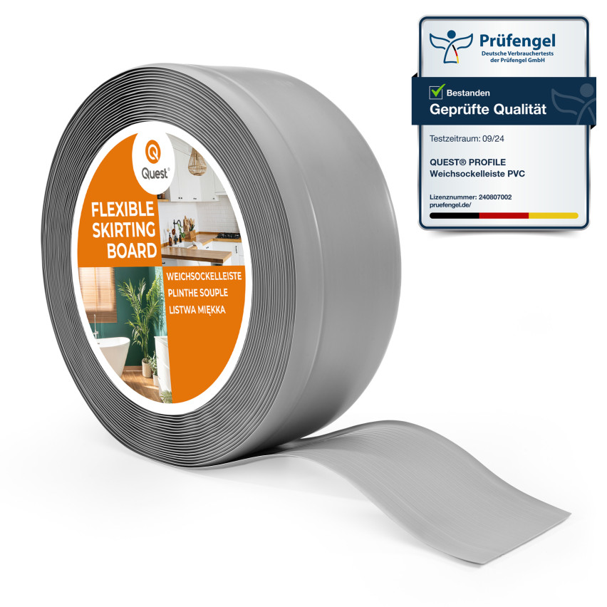 Mjuk sockel, flexibel sockel, hörnplatta, PVC 70x20 mm, grå
