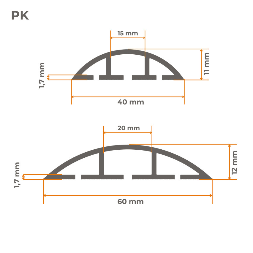 Kabelkanaler av PVC - 200 cm, halvrunda, mörkgrå