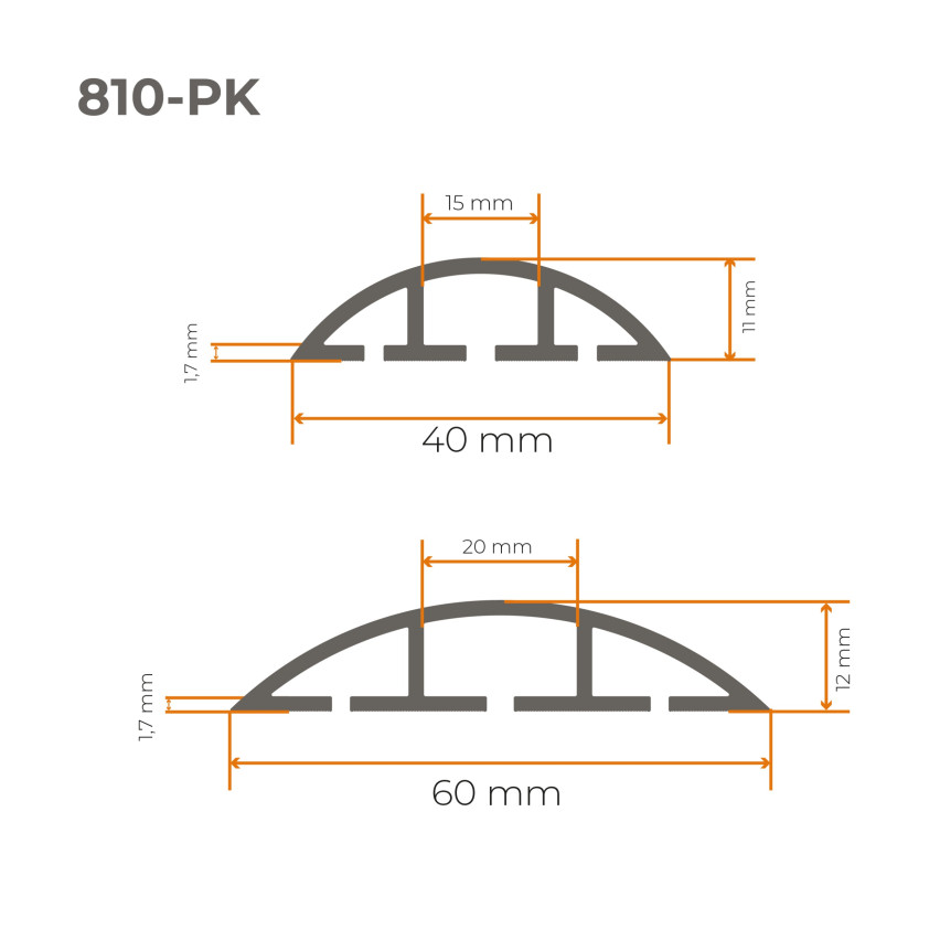Kabelkanaler av PVC - 200 cm, halvrunda, mörkgrå