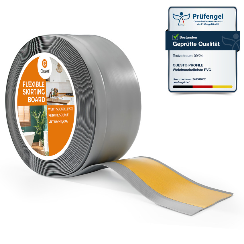 Golvlist självhäftande PVC 100x25 mm, grå självhäftande flexibel golvlist, sockelbräda sockel