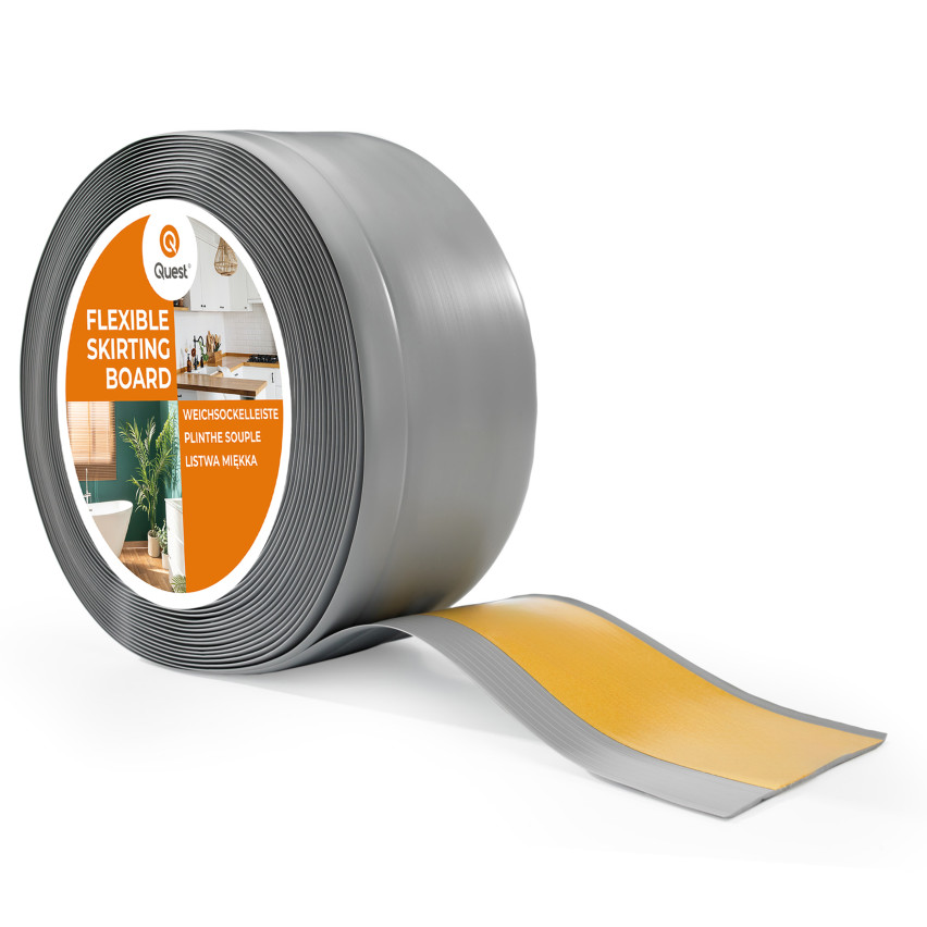 Golvlist självhäftande PVC 100x25 mm, grå självhäftande flexibel golvlist, sockelbräda sockel