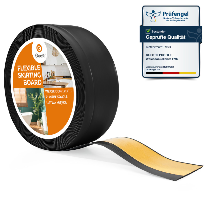 Golvlist självhäftande PVC 70x20 mm, svart självhäftande flexibel golvlist, sockelbräda sockel