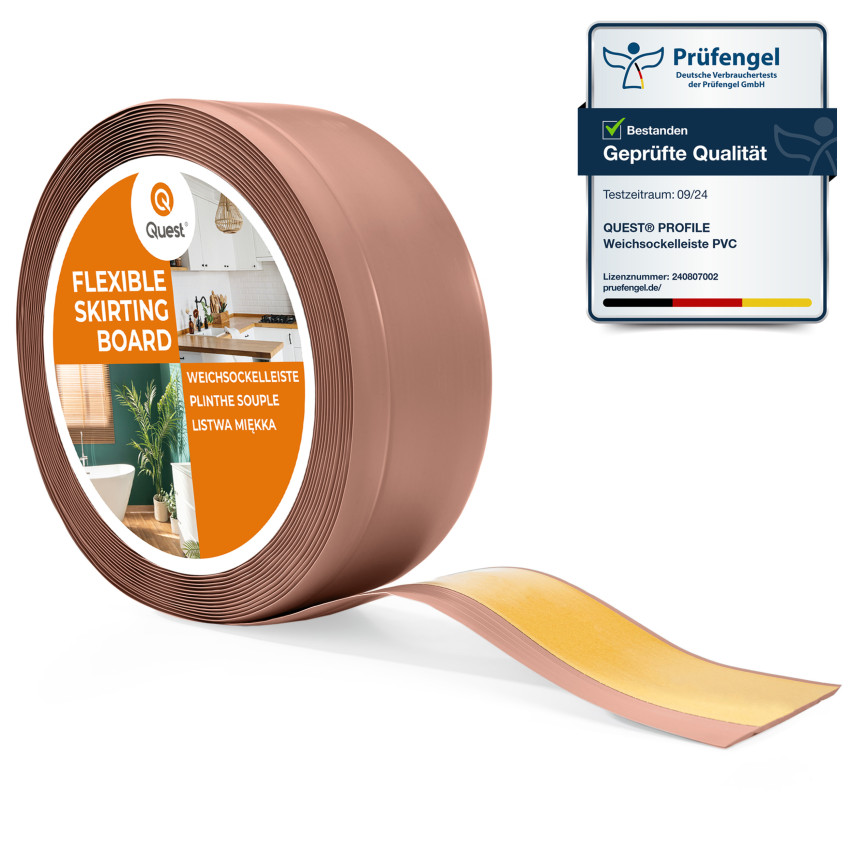Självhäftande mjuka golvlister, Flexibla golvlister, Hörnlister, PVC, 70x20 mm, ljusbrun
