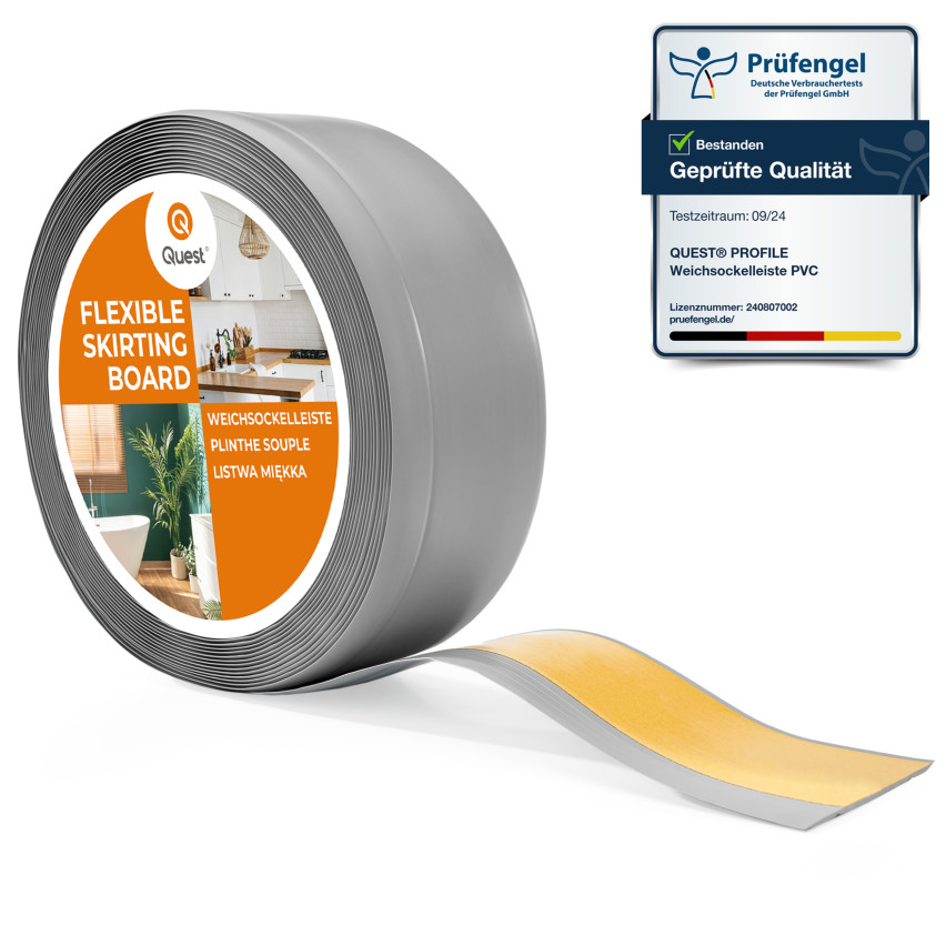 Golvlist självhäftande PVC 70x20 mm, grå självhäftande flexibel golvlist, sockelbräda sockel