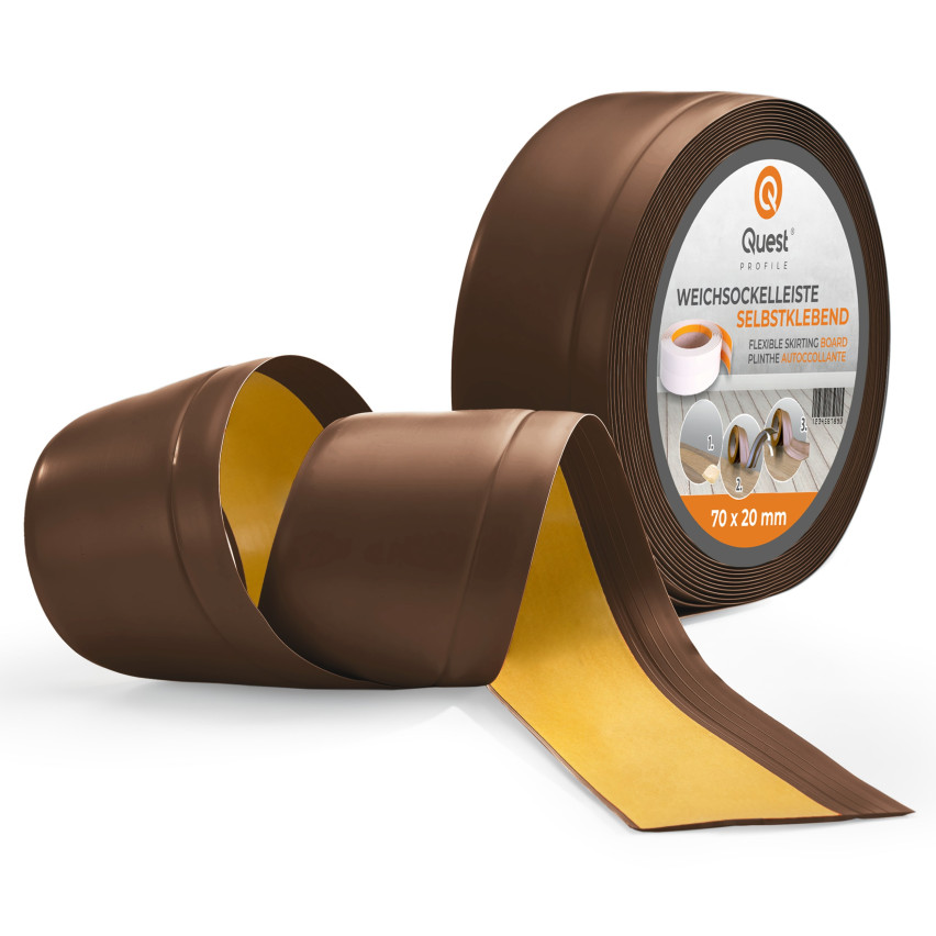 Golvlist självhäftande PVC 70x20 mm, brun självhäftande flexibel golvlist, sockelbräda sockel