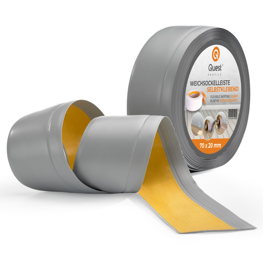 Golvlist självhäftande PVC 70x20 mm, grå självhäftande flexibel golvlist, sockelbräda sockel