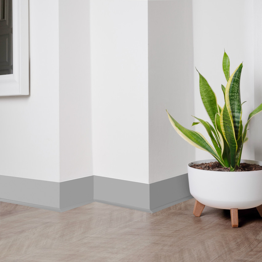 Mjuk sockel, flexibel sockel, hörnplatta, PVC 70x20 mm, grå