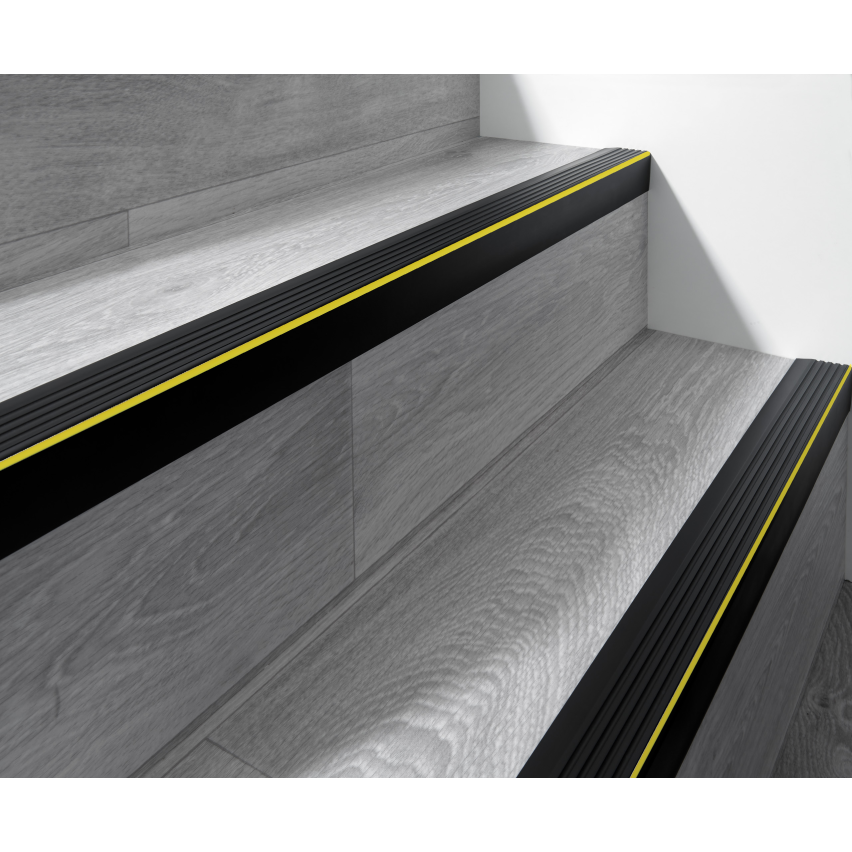 Halkskyddsprofil för trappor med självhäftande, varningsprofil, 55x40 mm, svart 