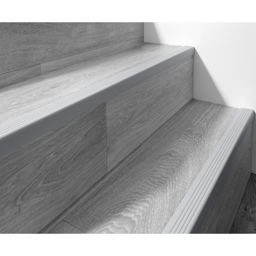Halkfri trappkantlist PVC 40x25 mm, grå, självhäftande trapprofil med självhäftande tejp ND