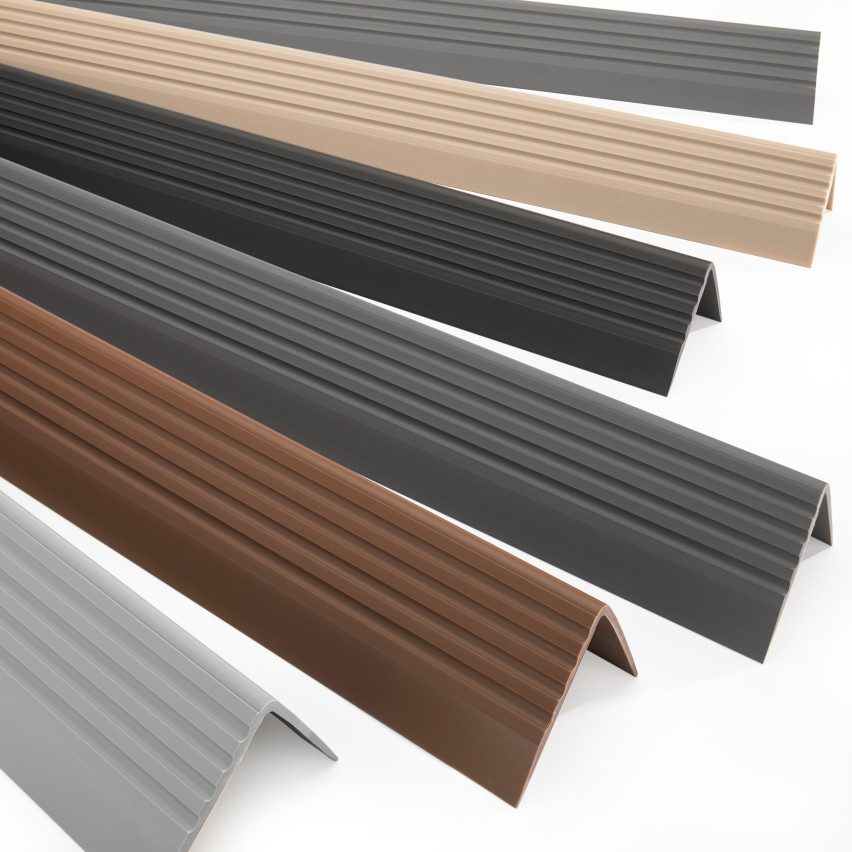 Halkfri trappkantlist PVC 50x42 mm, 150 cm, grå, trapprofil RGP