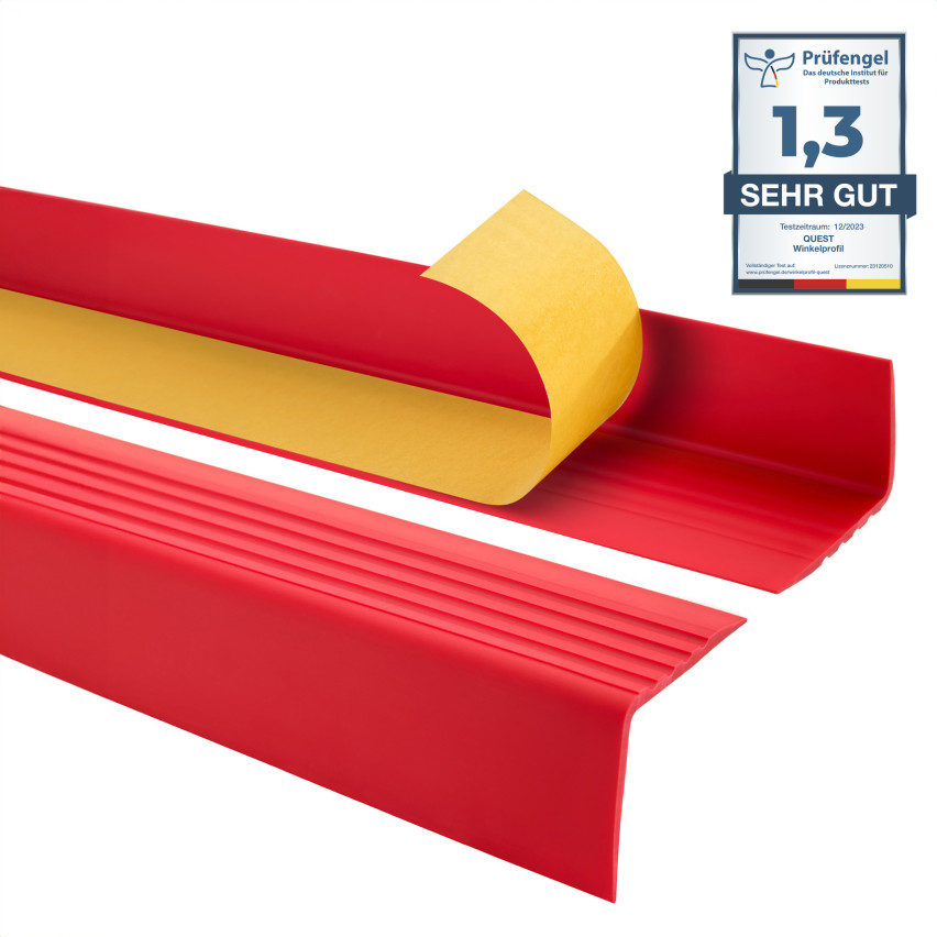Halkfri trappkantlist PVC 50x50 mm, Röd, självhäftande trapprofil med självhäftande tejp RGP-O