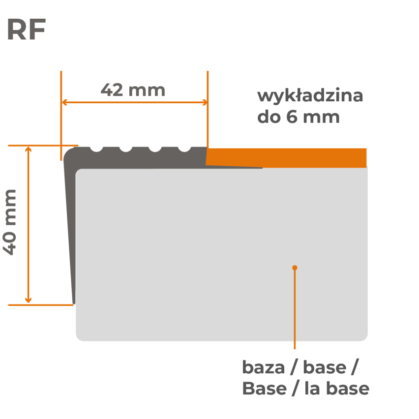 Antiglidprofil för trappor 42x40mm 150cm mörkgrå