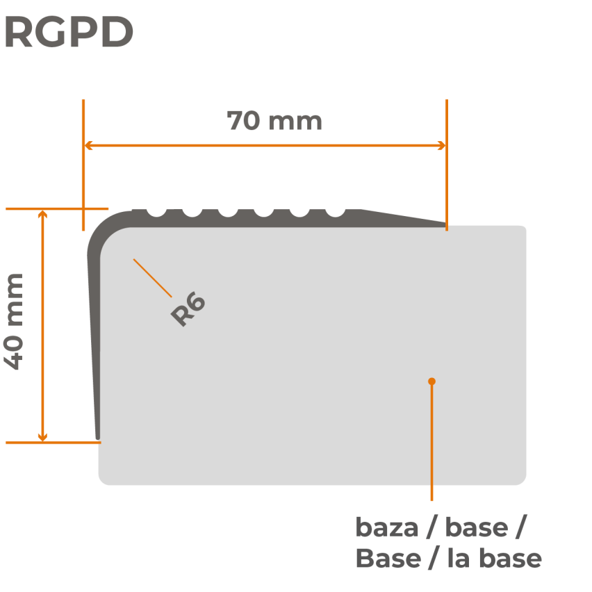 Antiglidprofil för trappor 70x40mm 150cm mörkgrå