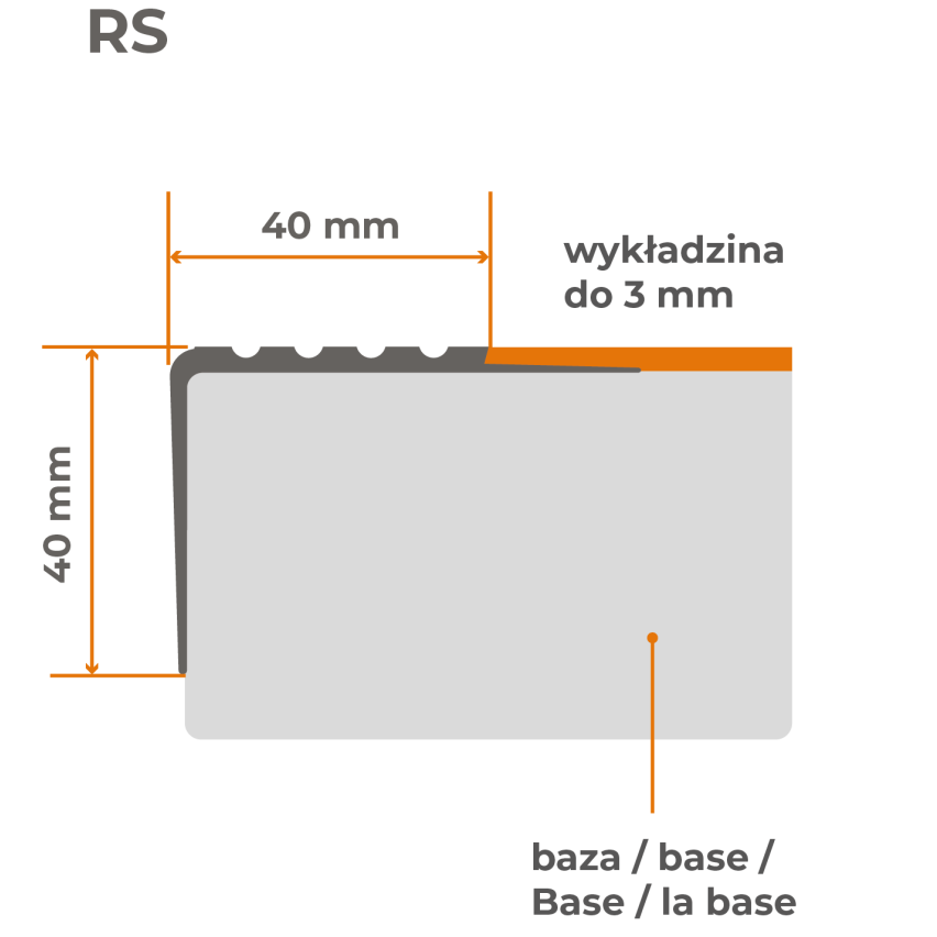 Halkfri trappkantlist PVC 40x40 mm, 150 cm, svart, trapprofil RS