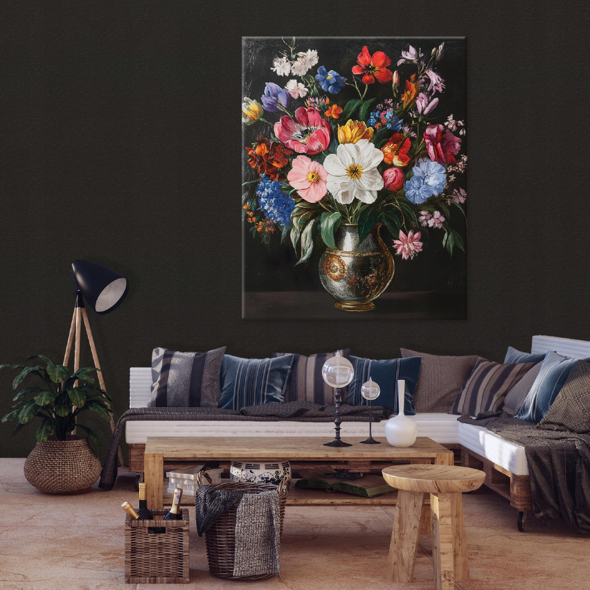 SOVRUMSBILD FÖR VARDAGSRUMMET BLOMMOR SVART MODERNT PÅ Väggplatta 40x30 PP15447