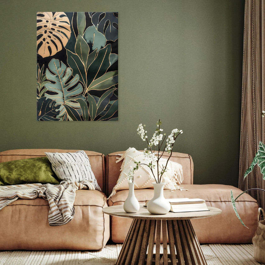 GULDGRÖNA LÖV PÅ Väggpanel TILL SÄLLSKAPSRUMMET 60x40