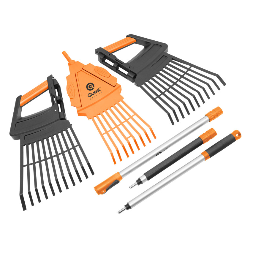 Teleskopisk trädgårdskratta för löv och gräs – 3i1 – QUEST trädgårdssystem