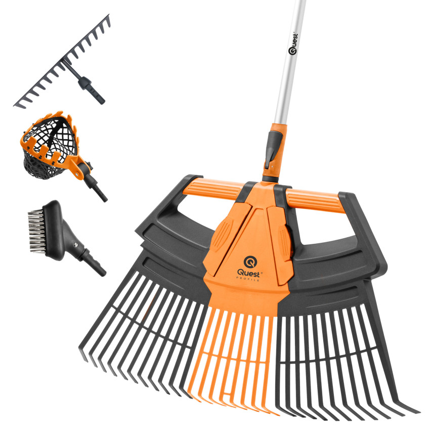 Teleskopisk trädgårdskratta för löv och gräs – 3i1 – QUEST trädgårdssystem
