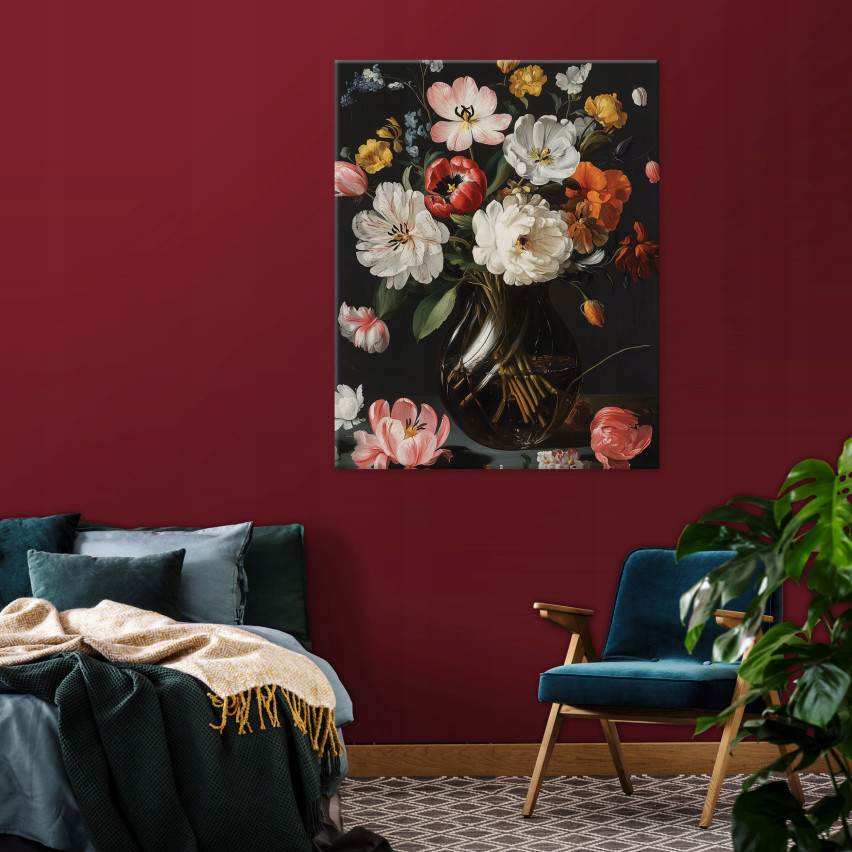 VARDAGSRUM BILD AV BLOMMOR SVART MODERN PÅ Väggplatta 60x40