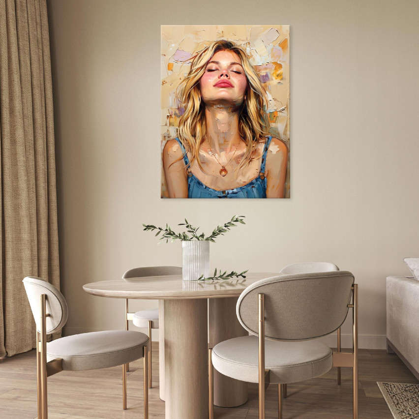 KVINNLIGT ANSIKT OBJEKTIV MODERNT PÅ PLATT Vägg I SÄLLSKAPSRUMMET 100x70