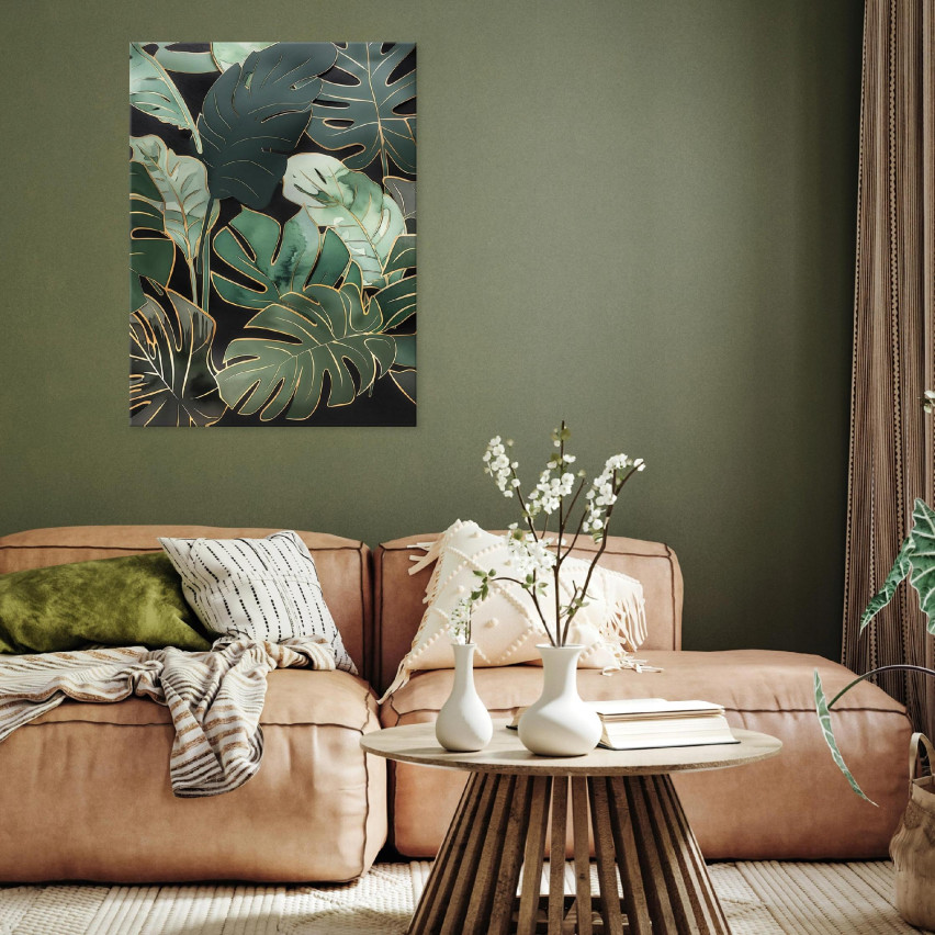 målning gröna monsterblad på canvas vägg för sovrum vardagsrum 40x30