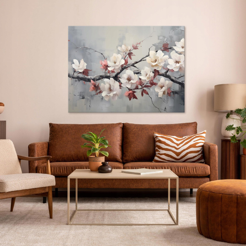 sovrumsmålning körsbärsblommor grå modern på väggpanel 100x70