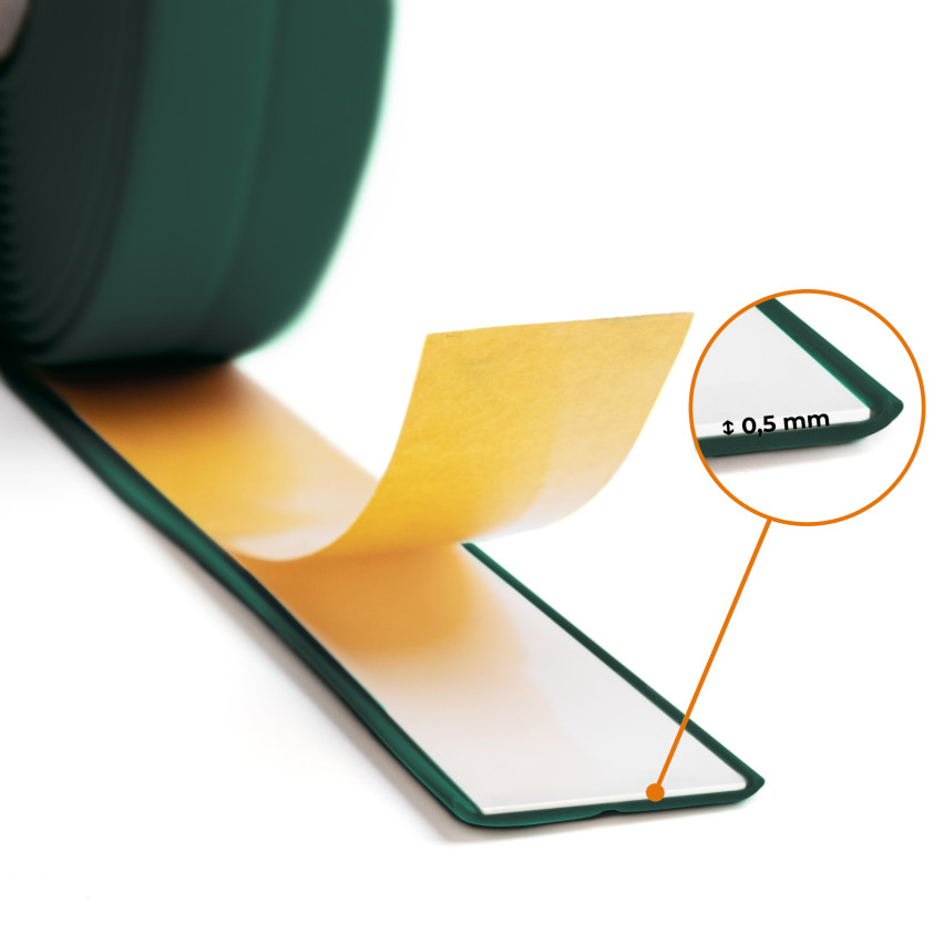 Monteringslist PVC självhäftande 10x10 mm på skumtejp, grön, 5 m