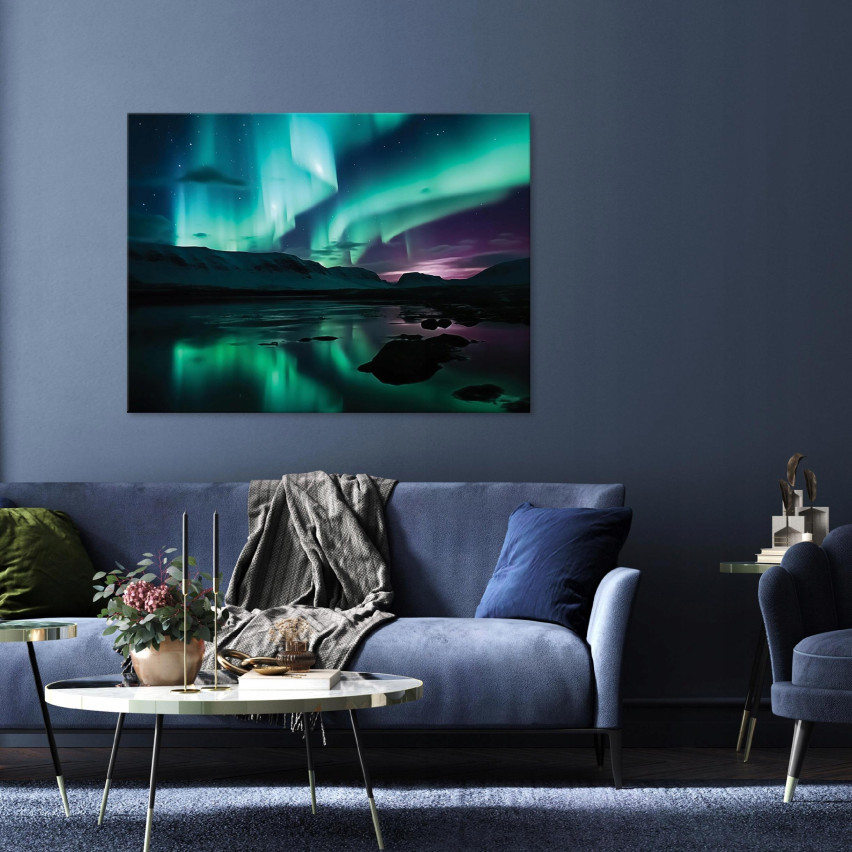 väggmålning aurora borealis natt bergsutsikt sovrum vardagsrum 120x80